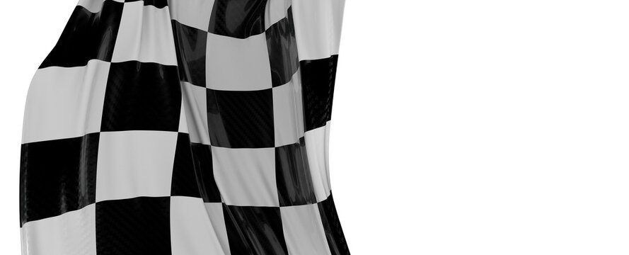 Close-up of a checkered flag isolated on a white background, symbolizing victory, speed and competition. Perfect for rac