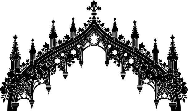 Elegant gothic archway with floral details, perfect for adding a touch of vintage charm to any design project, refined architectural element for creative work