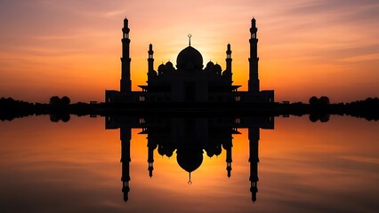 Fototapeta premium Taj Mahal Silhouette at Sunset Reflection.