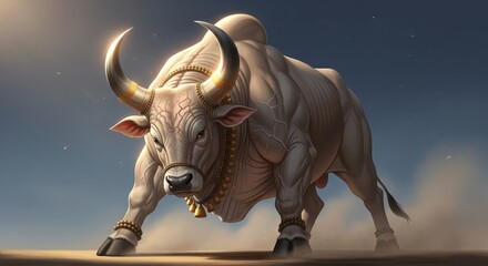 Fototapeta premium Guardian Nandi Bull Powerful Illustration