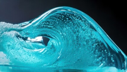 Captivating blue glass wave sculpture with intricate details and dynamic form.