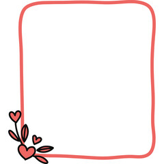 Obraz premium Hand-Drawn Pink Frame with Hearts and Leaves - Whimsical and Romantic Design Element for Cards, Invitations, and Crafts