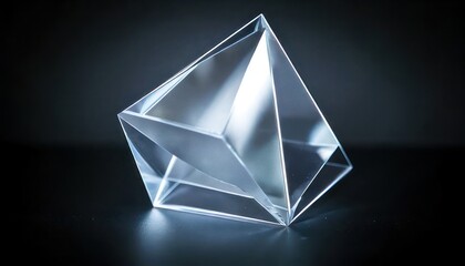 Captivating Clear Acrylic Geometric Sculpture on Dark Background.