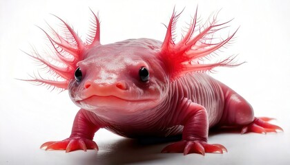 Captivating Close-Up of a Pink Axolotl with Feathery Gills.