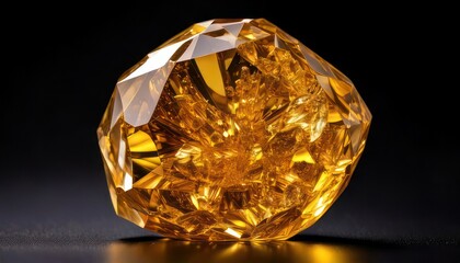 Captivating Close-Up of a Sparkling Golden Diamond on Dark Background.