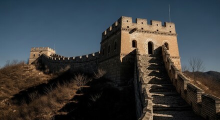Ancient Great Wall of China stone structure with battlements
