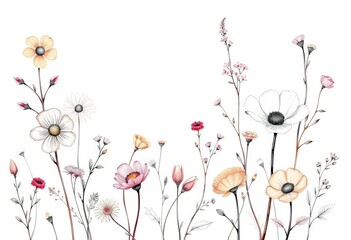 Hand drawn botanical illustration, delicate floral elements, organic shapes, artistic sketch style,  floral,  organic