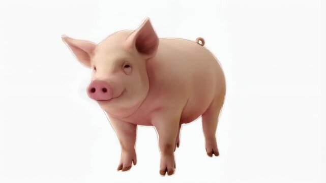 Cute and playful pig standing confidently with a cheerful expression, showcasing its pink skin and round body in a clean background