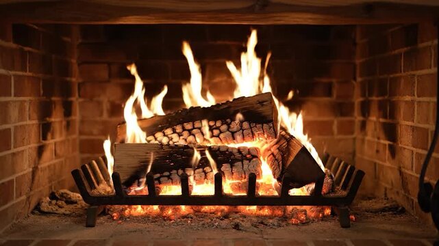 Warm and Cozy Fireplace with Burning Logs
