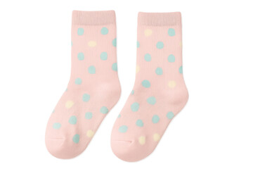 Pink polka dot socks for children, transparent background