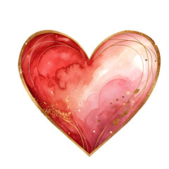 Abstract watercolor heart shape with golden border and glittering sparkles for valentines celebration