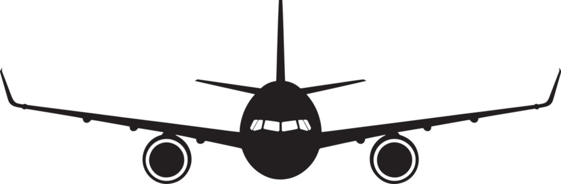 Black airplane silhouette with white background