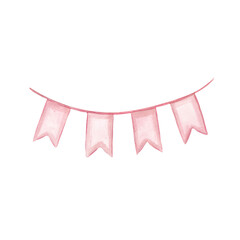 Obraz premium Watercolor pink design elements set with ribbons, garland. Perfect for romantic invitations, scrapbooking, branding, cards and feminine decor.