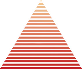 Abstract colorful gradient pyramid shape with horizontal stripes from bottom to top in orange and red tones