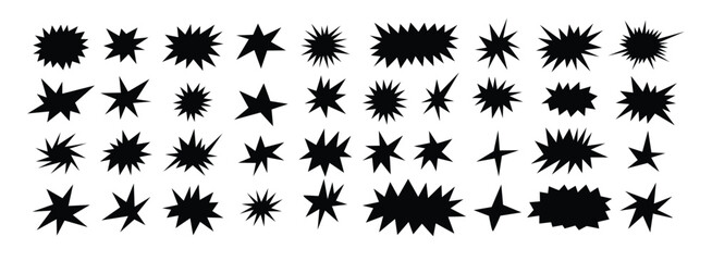 Starburst shapes set. Cute collection of stars and sparkle doodle © Yanka