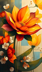 Fototapeta premium flower, floral, bloom, blossom, petals, botanical, plant, nature, garden, beauty, elegant, romantic, soft, pastel, colorful, vibrant, oil, painting, art, canvas, texture, brush, stroke, pigment, palet