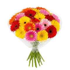 A vibrant bouquet of mixed flowers in full bloom with various colors and types