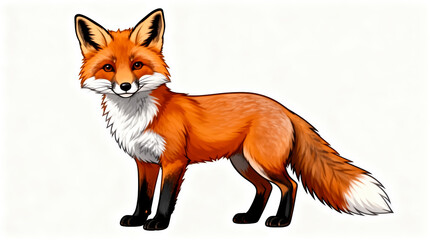 Obraz premium Cute Cartoon Fox Coloring Sheet for Kids - Printable Educational Illustration Featuring Playful Orange Fox Standing Against White Background
