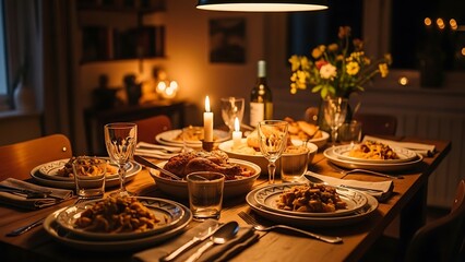 Fototapeta premium Dinner Party Table Setting with Food.