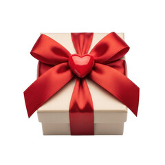A beautifully wrapped gift box with a vibrant red ribbon tied in a bow