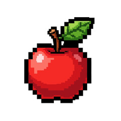 Obraz premium Vibrant Pixel Art Red Apple with Green Leaf.