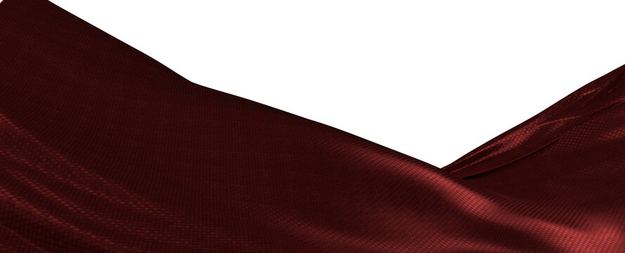 Abstract design of a burgundy silk textile, with a textured surface against a clean white backdrop, elegant and ideal fo