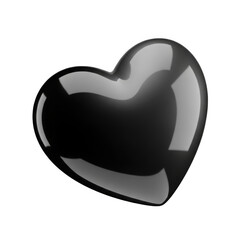 A sleek and shiny black heart-shaped object with a glossy finish and subtle reflections.