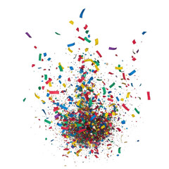 A vibrant explosion of colorful streamers and confetti in mid-air