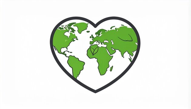 World map heart shape global love unity connection vector illustration design