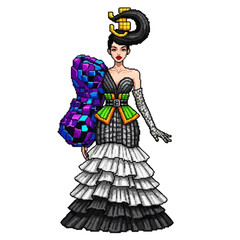 Obraz premium Woman in elaborate ruffled dress and large sleeve.