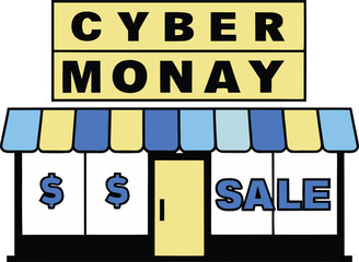 Fototapeta premium Retro Pixel Storefront Displaying Cyber Monday Sale