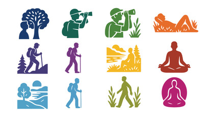 A collection of colorful icons depicting outdoor activities and wellness