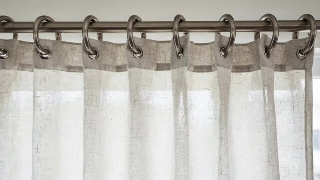 Medium shot showcasing eyelet curtain header style highlighting metal rings threading smoothly over the rod for modern and easy hanging system construction.