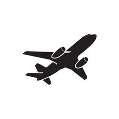 Airplane Takeoff Silhouette Icon &ndash; Black and White Vector Illustration