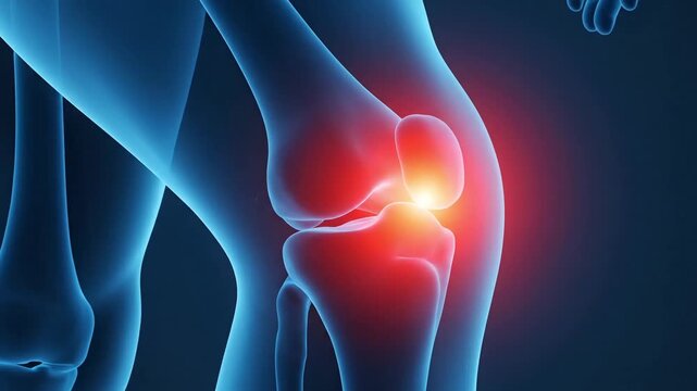 Human Knee Joint Pain Inflammation Medical Animation Blue Glow X-ray Style