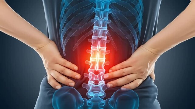 Human Lumbar Spine Pain Anatomy Medical Glowing Red Inflammation Sciatica Nerve Damage Backache Injury Concept