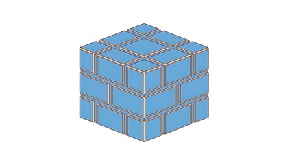 Modern blue cube structure with orange outlines