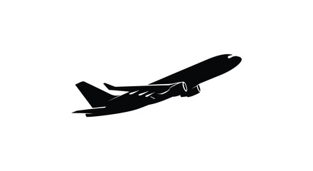 A dynamic black silhouette of a commercial airplane in flight depicting speed and travel a striking visual silhouette high quality