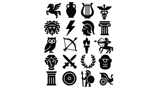 A collection of ancient Greek and Roman symbols and icons