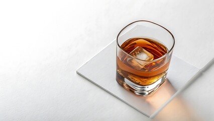 Top-Down Minimal View of a Whiskey Shot Glass on Clean Surface, Square Format