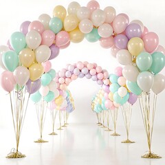 Wide-Angle View of Elegant Birthday Balloons Arranged for a Celebration, Landscape Ratio on white background