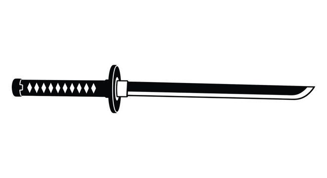 A striking depiction of a traditional japanese katana showcasing its elegant form and sharp blade as a silhouette high quality