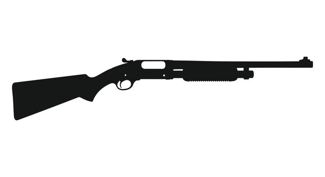 A stark black silhouette depicts a pump action shotgun showcasing its mechanical design and form silhouette high quality professional detailed modern
