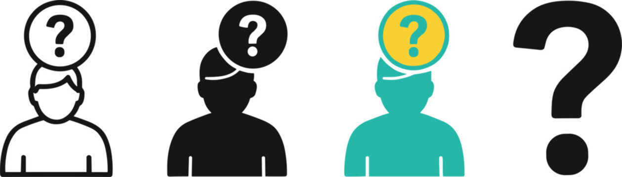 Question mark person icon set confusion thinking problem solving anonymous user concept flat vector illustration ui app design