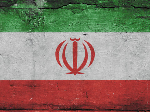flag of the Islamic Republic of Iran painted on a stone wall