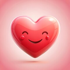 3D Red Heart Character with Happy Face cute