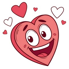 Cartoon Heart Character with Happy Expression and Hearts