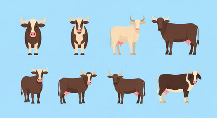 Obraz premium Collection of various cartoon cows and bulls.