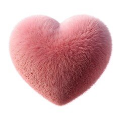 Pink Fluffy Heart Pillow on White Background soft