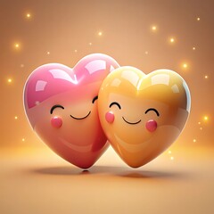 Two Adorable Heart Emojis with Pink and Yellow Hues